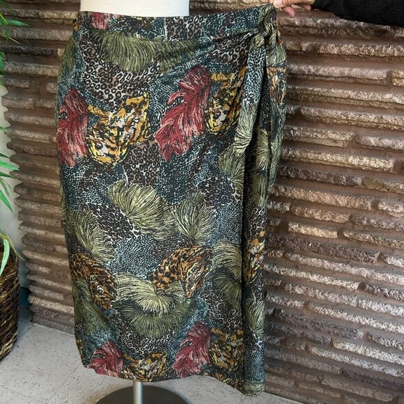 The Avenue 100% Silk Faux Wrap Leopard Print Skirt Size 18 - Picture 7 of 7